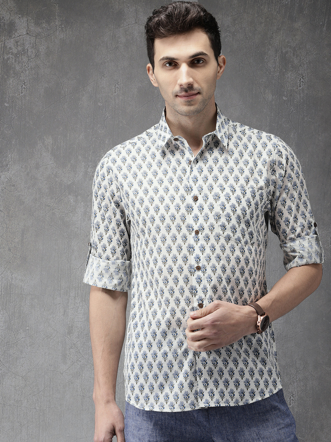Buy Anouk Men Off White Printed Casual Shirt Shirts for Men 9364781