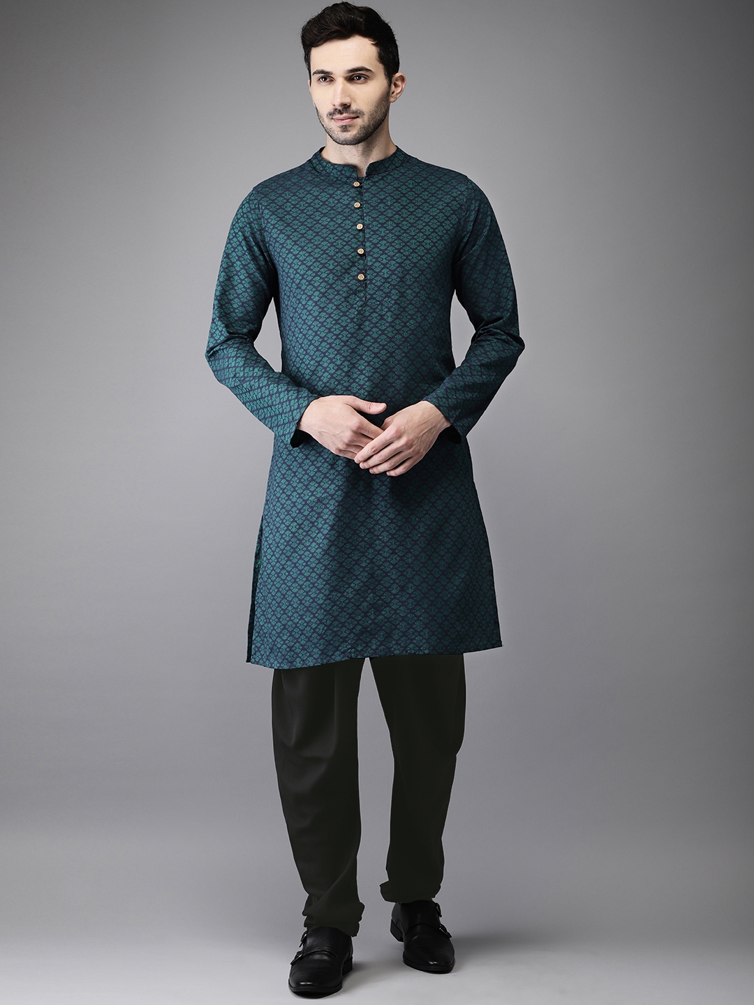 Buy Anouk Men Green & Black Self Design Kurta With Pyjamas - Kurta Sets ...