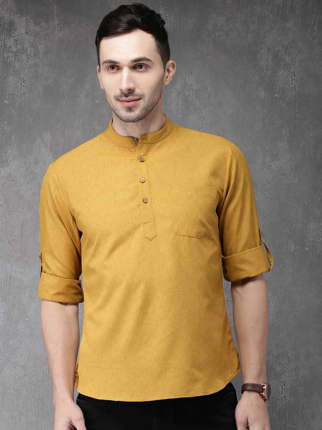 Buy Anouk Men Mustard Yellow Solid Straight Kurta Kurtas for Men