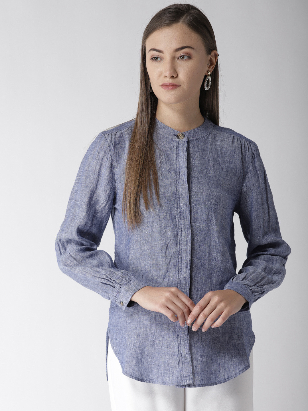 Buy Marks & Spencer Women Blue Solid Linen Regular Fit Casual Shirt Shirts for Women 9369019