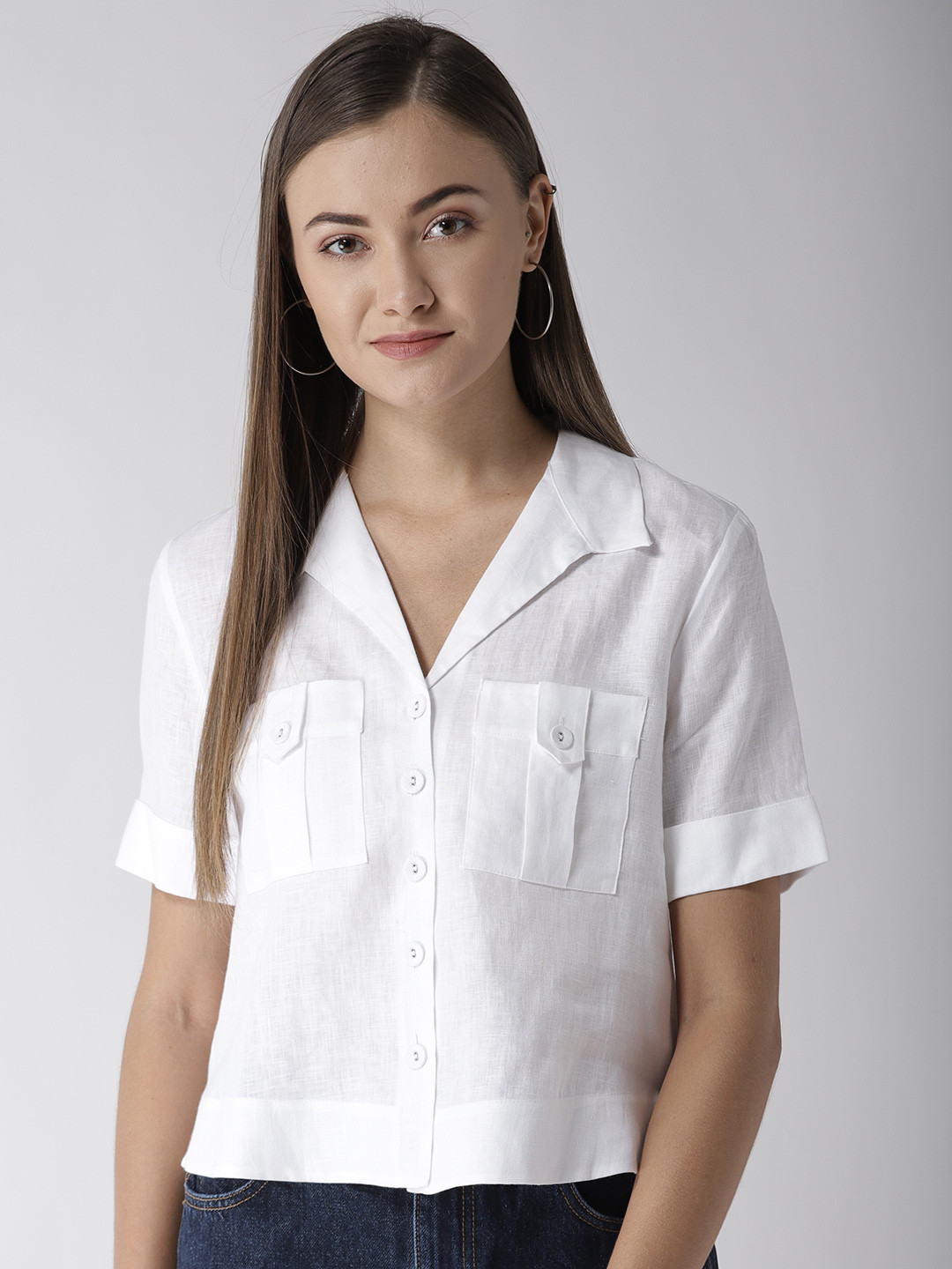 Buy Marks & Spencer Women White Solid Linen Regular Fit Casual Shirt