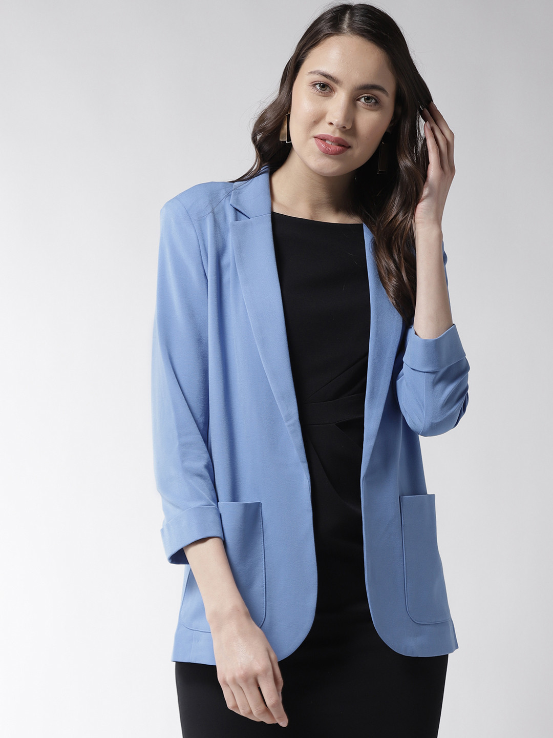 Buy Marks & Spencer Women Blue Solid Open Front Blazer Blazers for