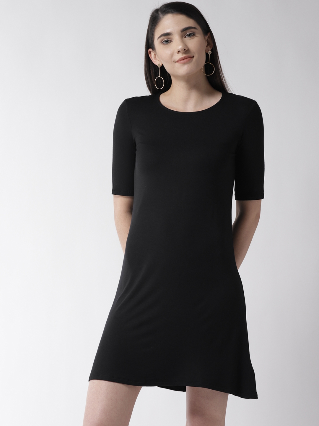 Buy Marks & Spencer Women Black Solid A Line Dress - Dresses for Women ...