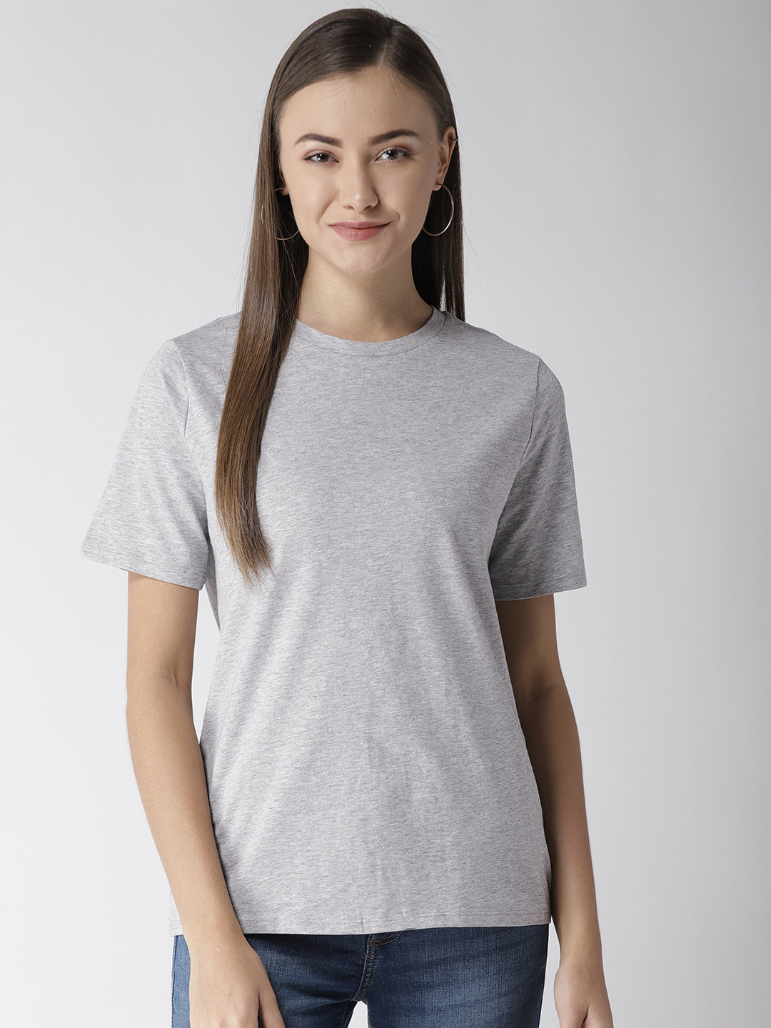 Buy Marks & Spencer Women Grey Melange Solid Round Neck T Shirt