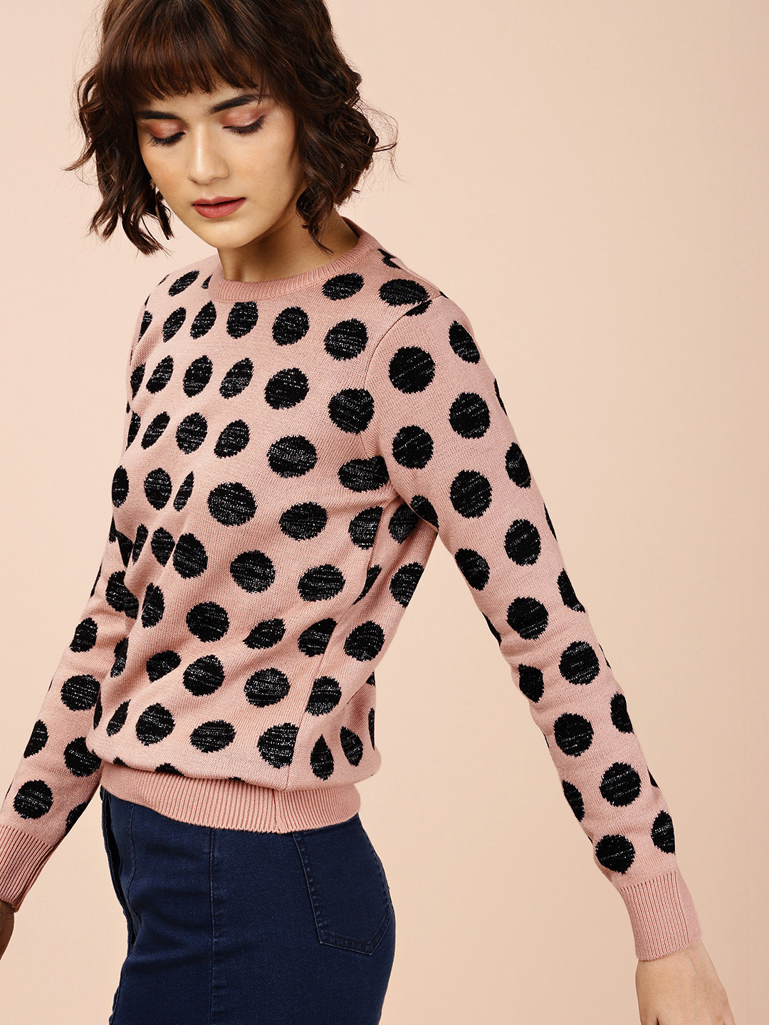 Buy all about you women pink black retro polka sweater sweaters for women 9372697 myntra