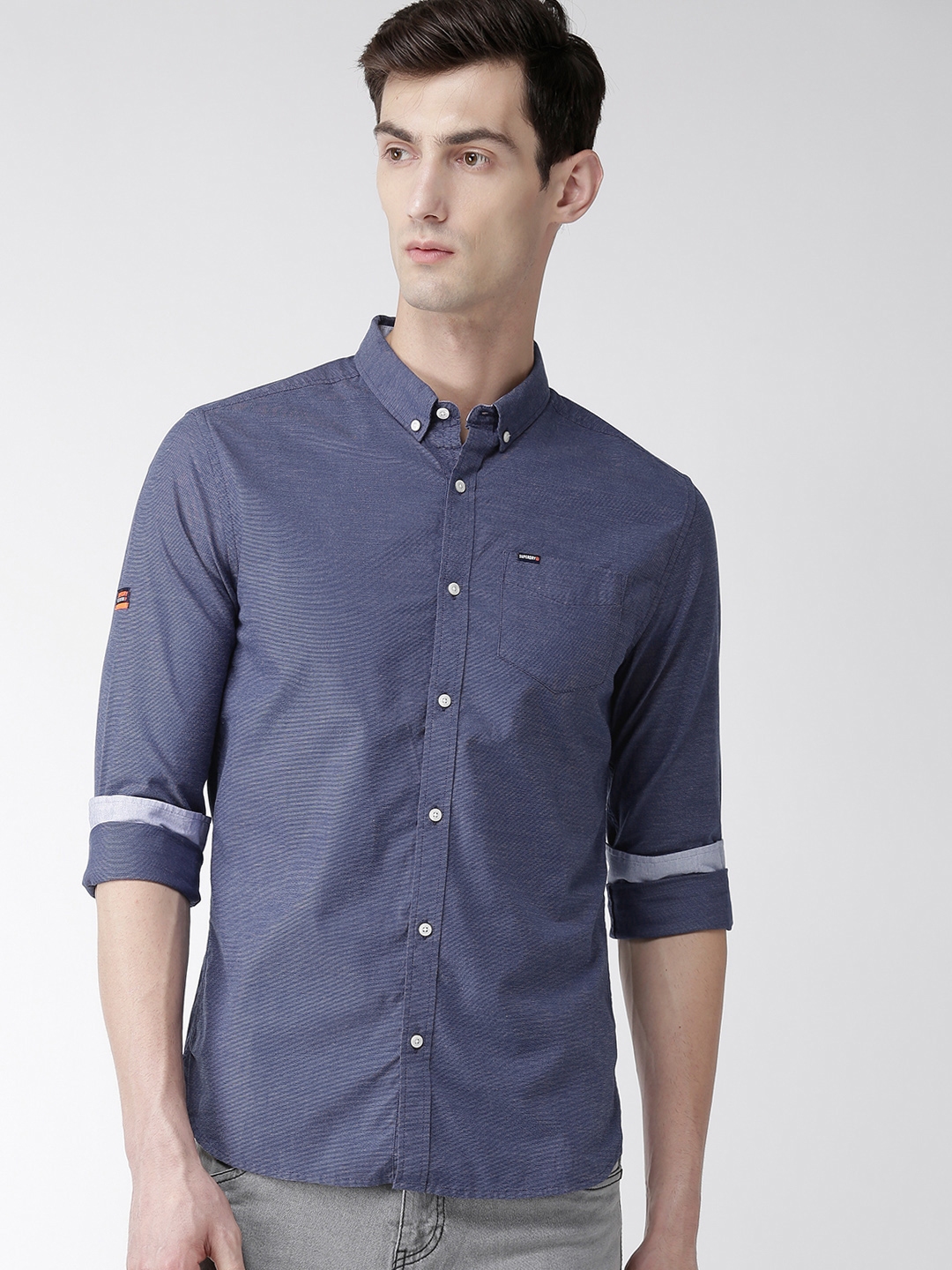 Buy Superdry Men Blue Regular Fit Solid Casual Shirt - Shirts for Men ...