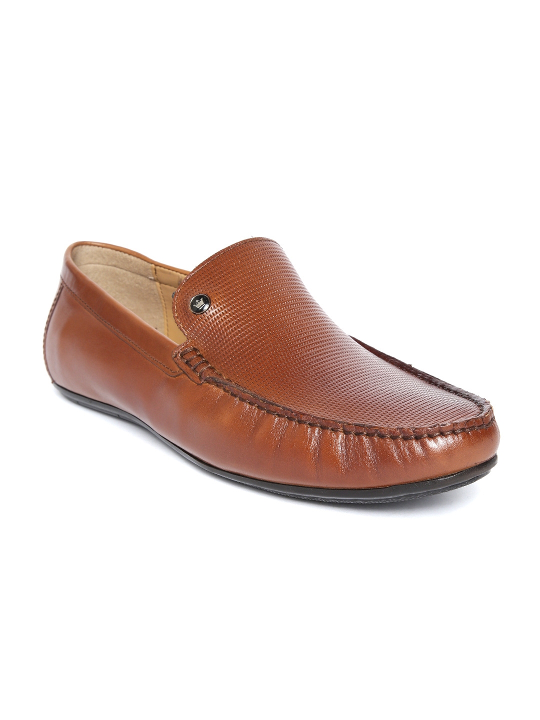 Buy Louis Philippe Men Tan Brown Leather Textured Semiformal Loafers - Formal Shoes for Men ...