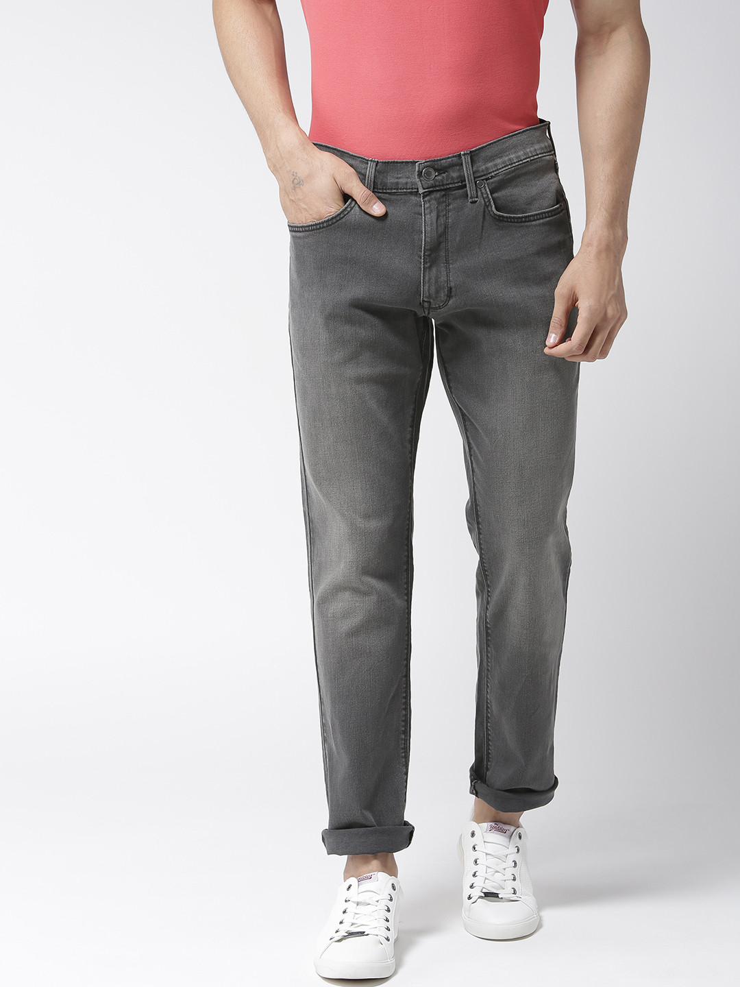 Buy Marks & Spencer Men Grey Slim Fit Low Rise Clean Look Stretchable ...