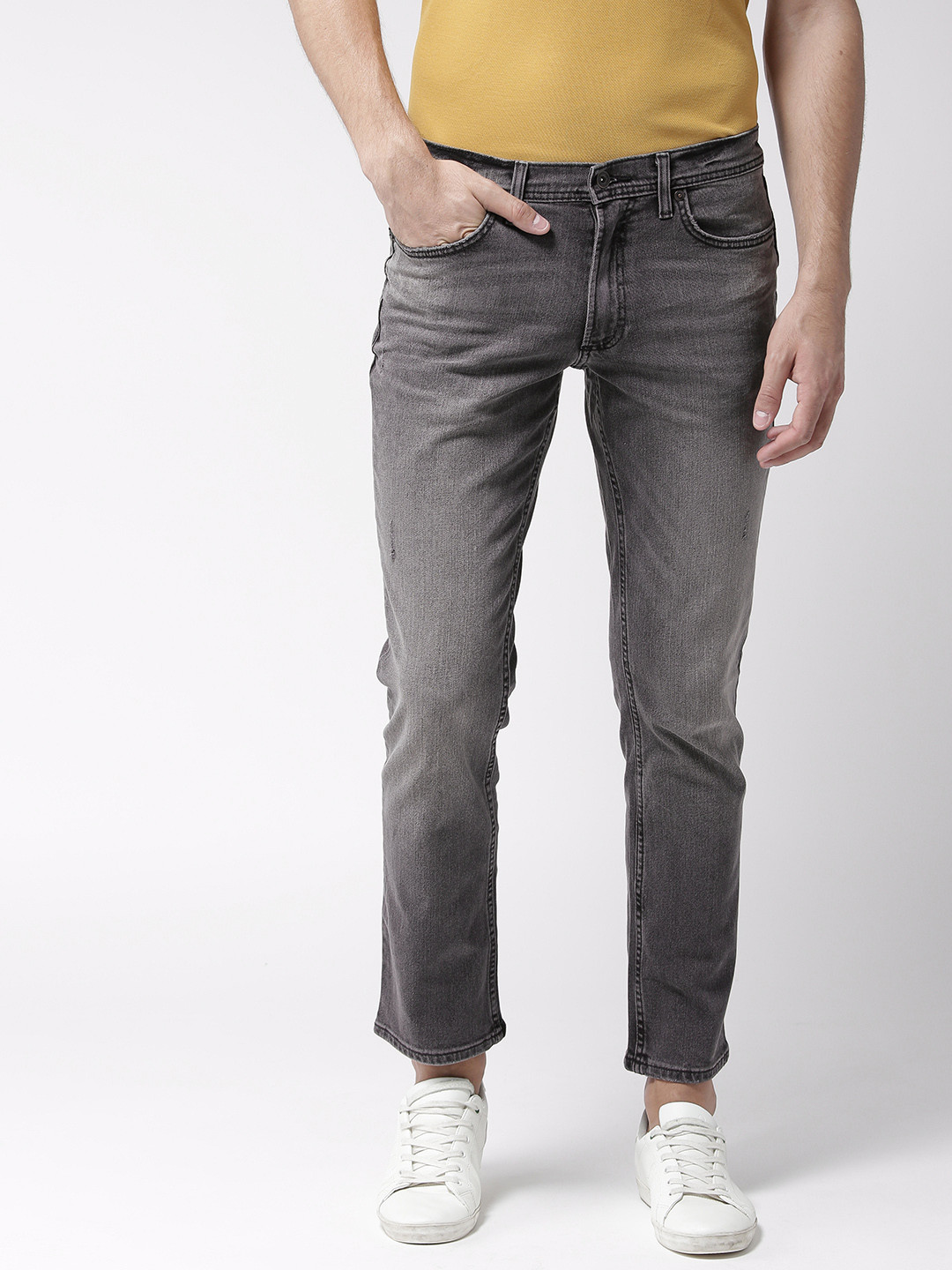 Buy Marks & Spencer Men Charcoal Grey Slim Fit Low Rise Low Distress