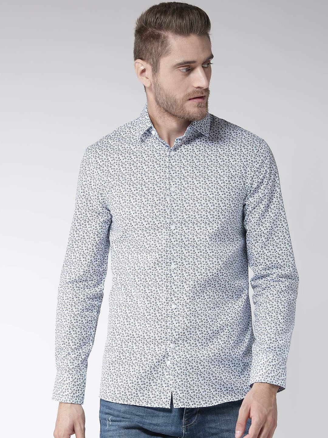 Buy Marks & Spencer Men White & Blue Modern Fit Printed Casual Shirt ...
