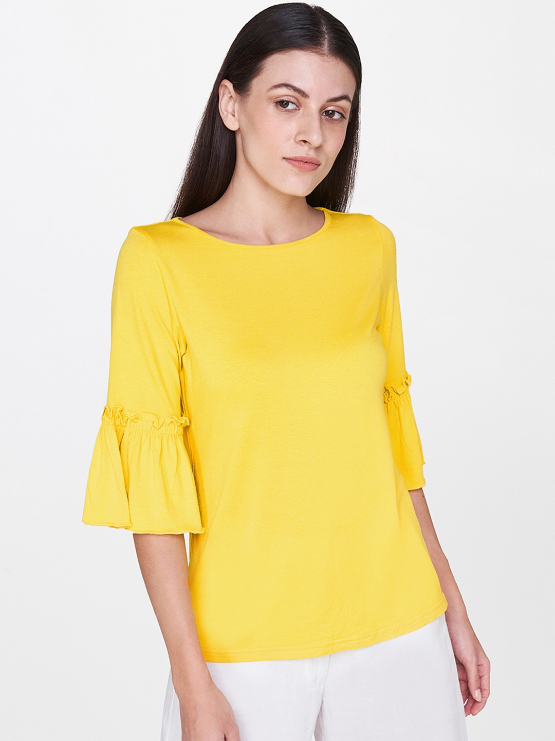 Buy AND Women Yellow Solid Top - Tops for Women 9391869 | Myntra