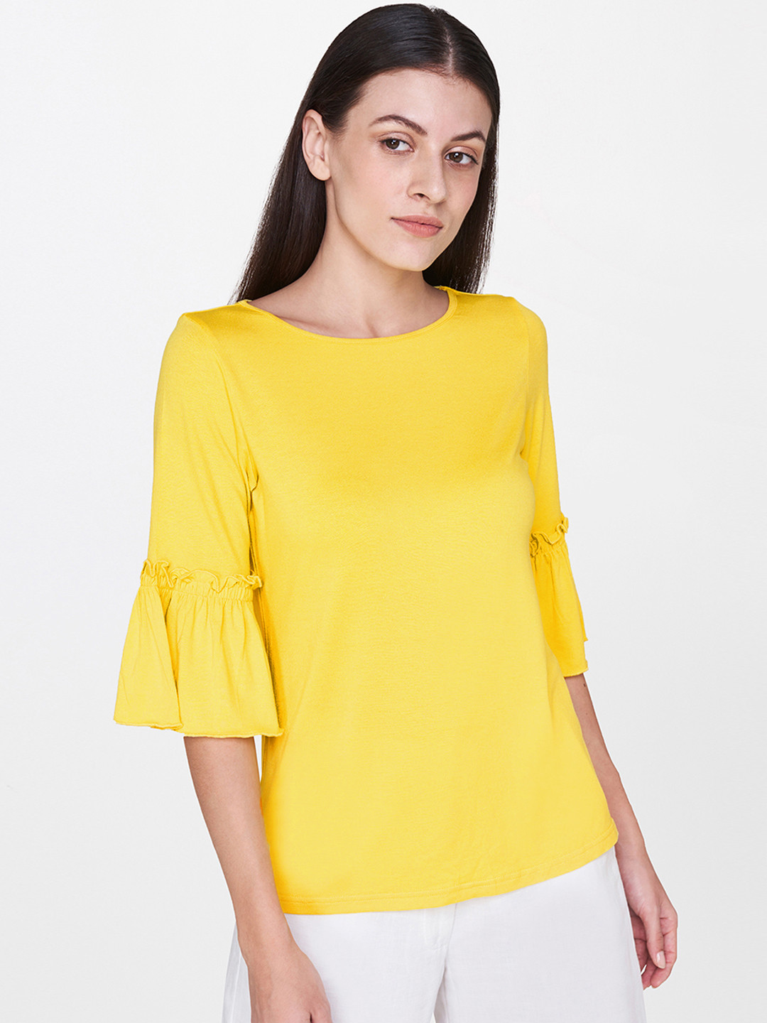 Buy AND Women Yellow Solid Top Tops for Women 9391869 Myntra