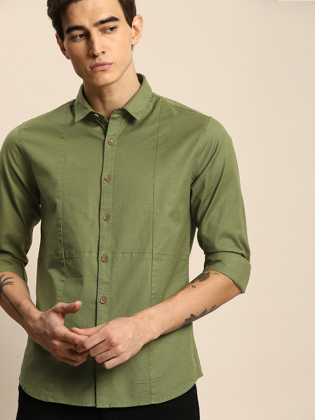 Buy Ether Men Olive Green Regular Fit Solid Casual Shirt Shirts for