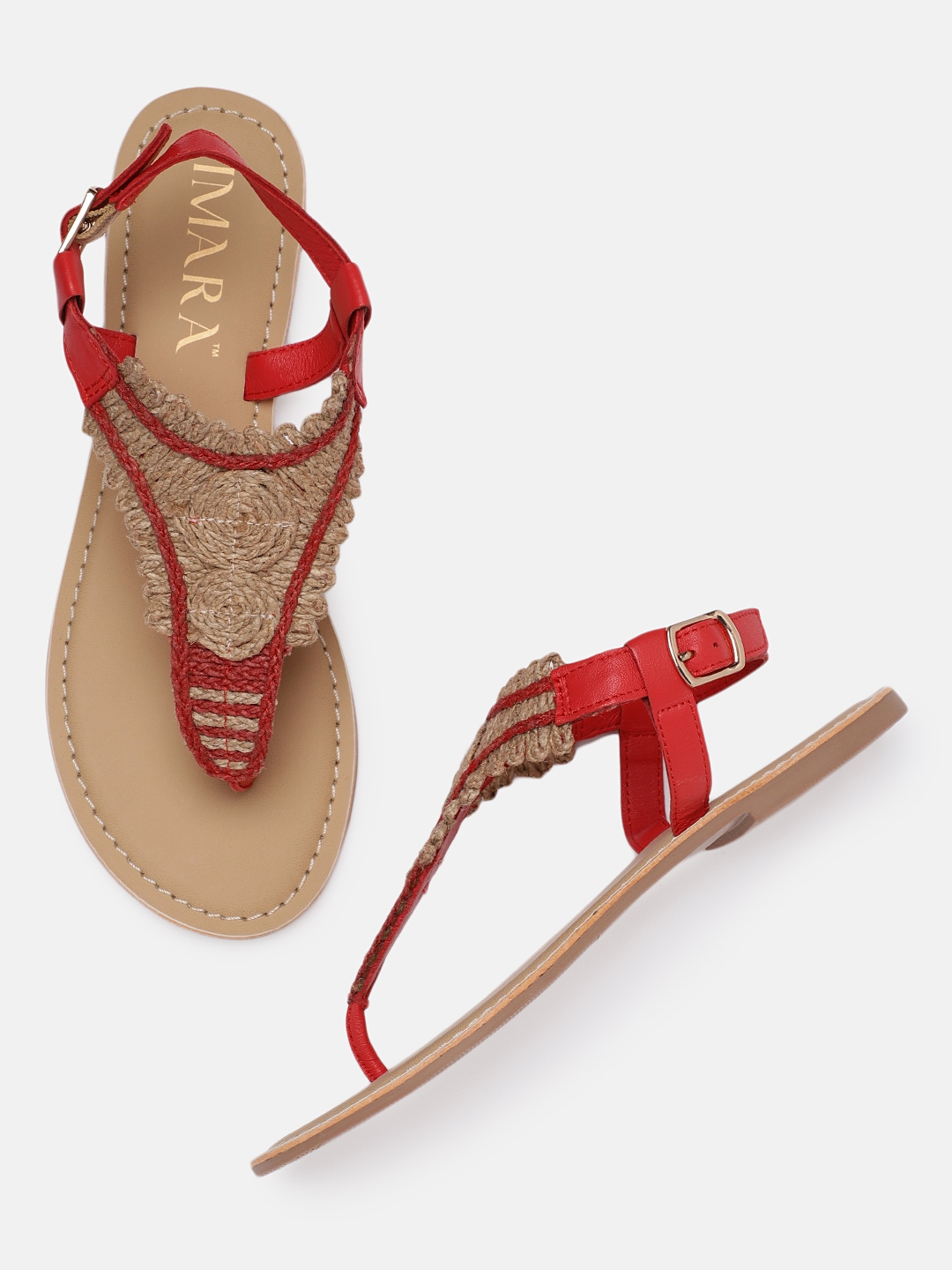 red t strap flats