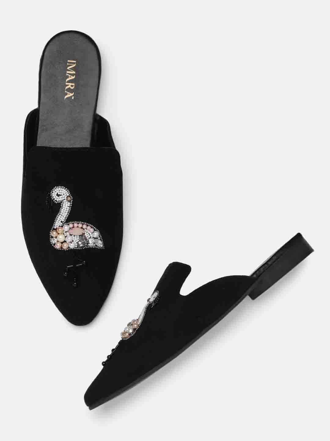 Buy IMARA Women Black Embellished Mules Flats for Women 9399633 Myntra