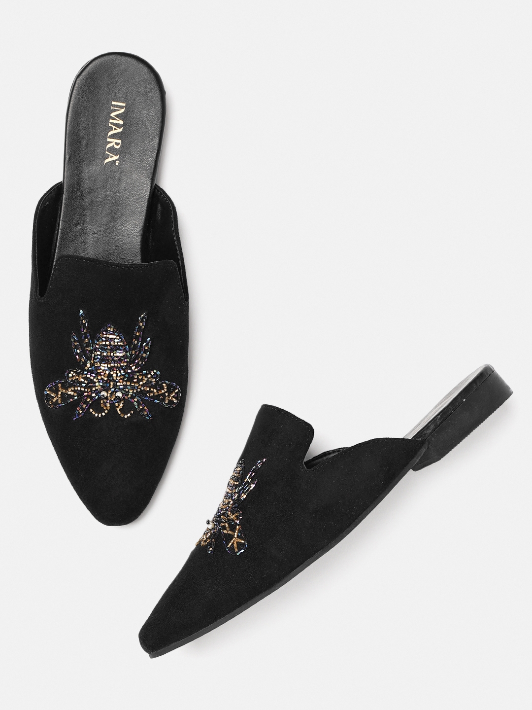 embellished flat mules