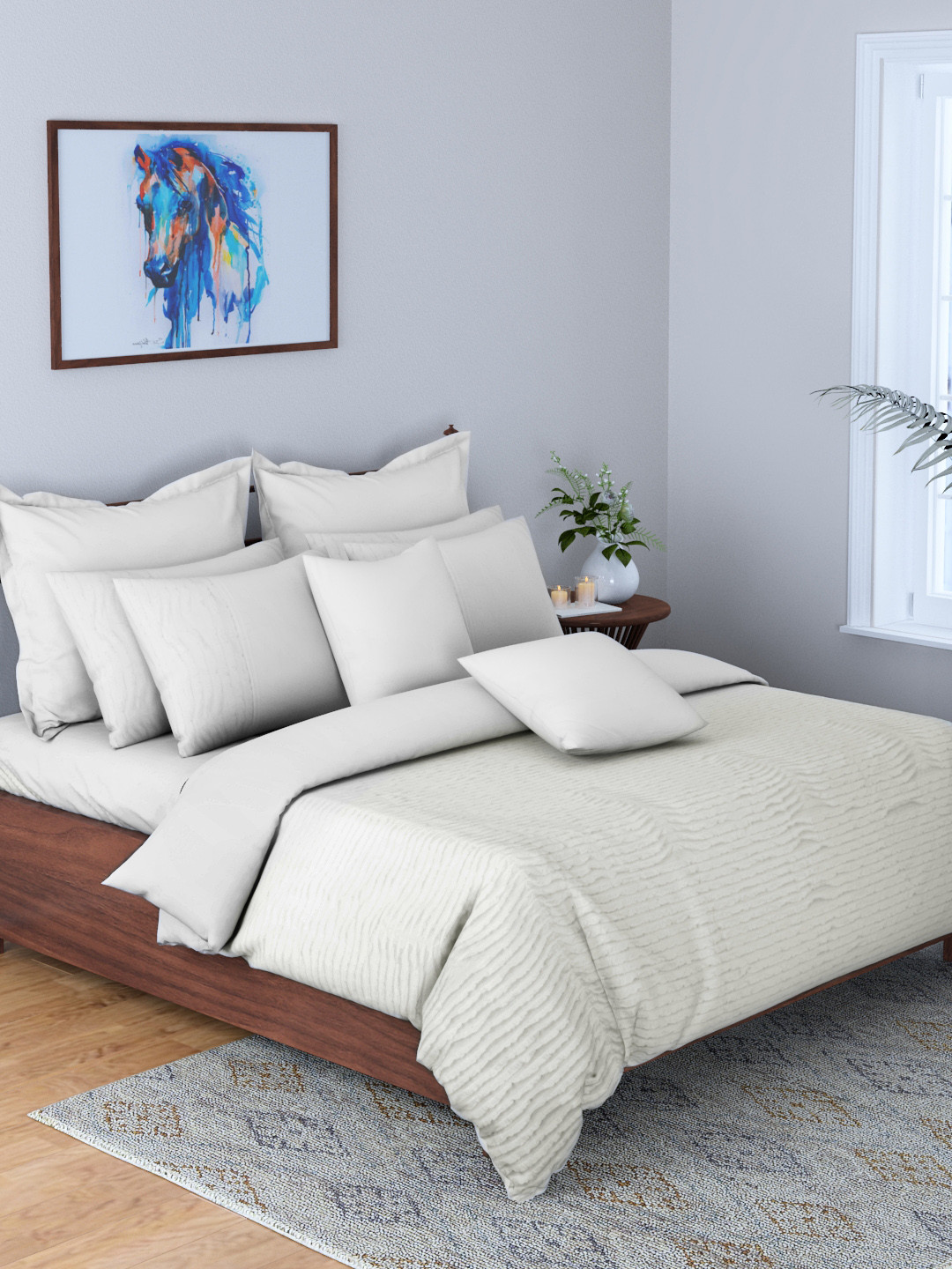 Buy Raymond Home Off White 210TC Cotton Bedding Set Bedding Set for