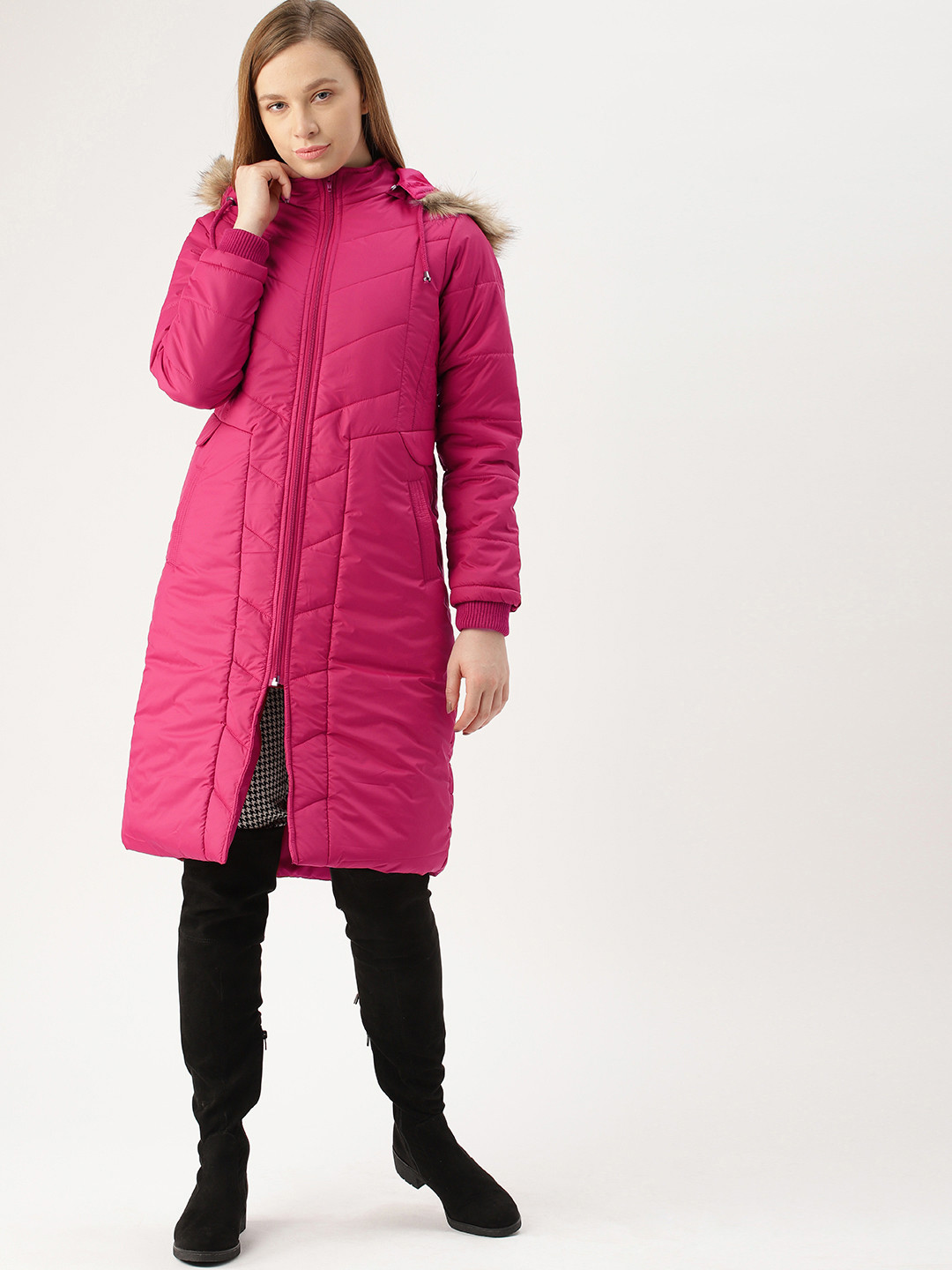 Buy DressBerry Women Pink Solid Longline Parka Jacket Jackets for