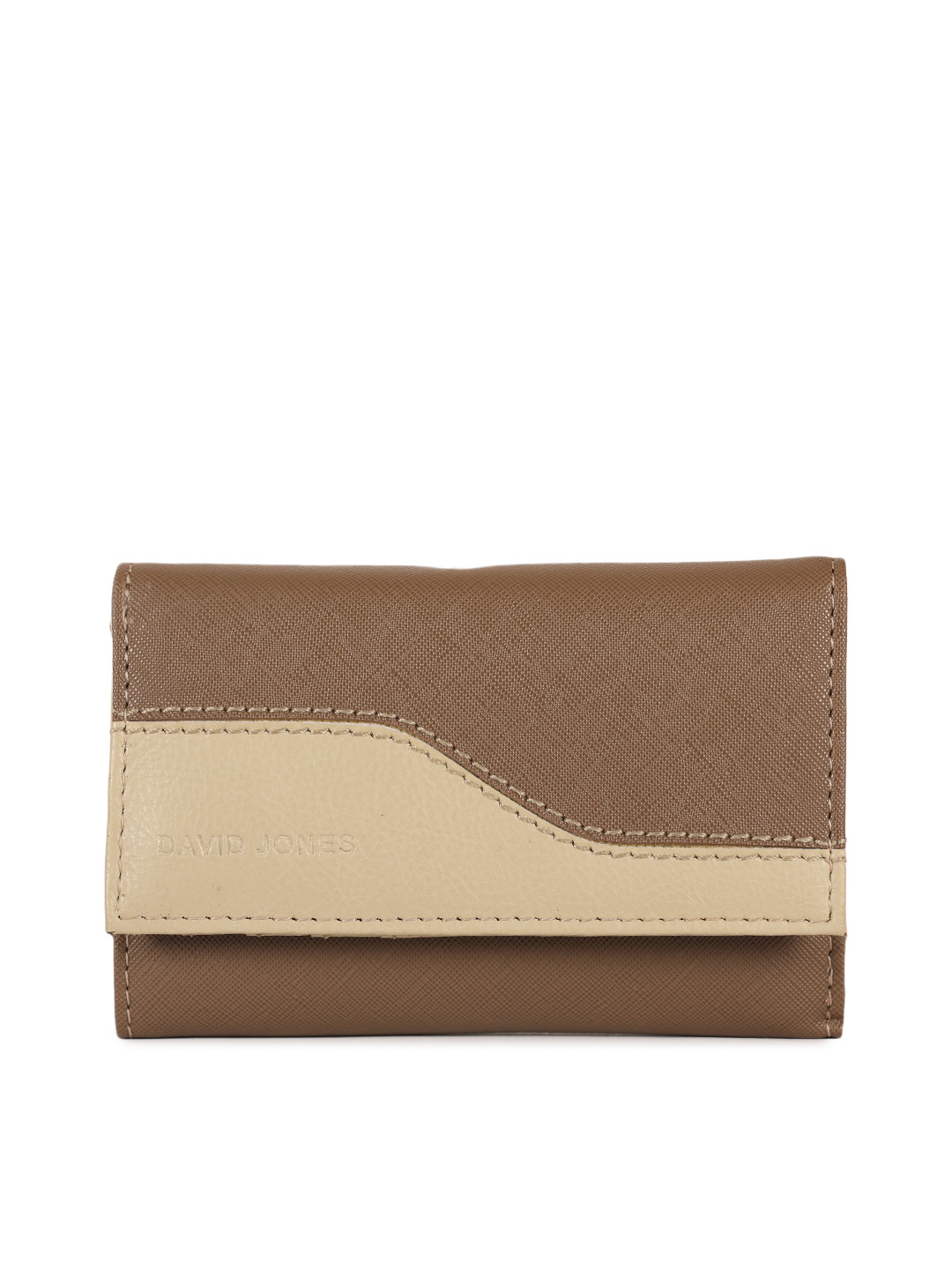 Buy David Jones Women Brown & Beige Colourblocked Three Fold Wallet