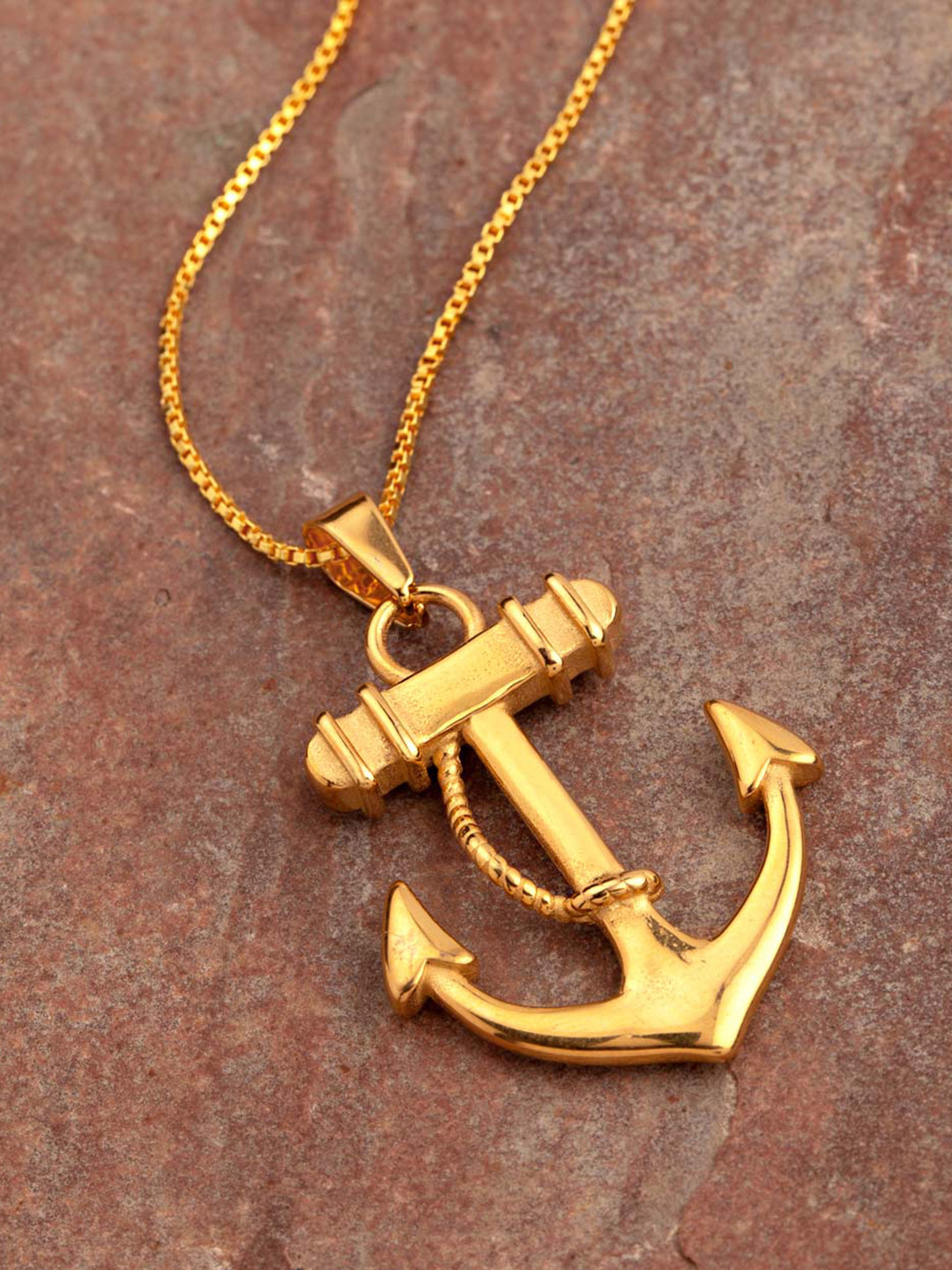 Buy Dare By Voylla Men Gold Plated Anchor Shaped Pendant With Chain