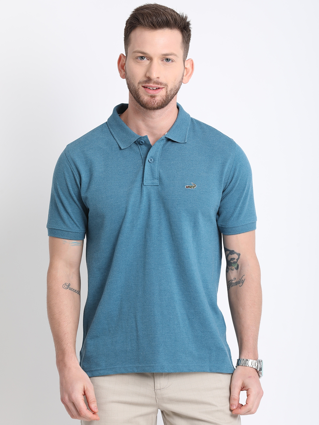 Buy Crocodile Men Teal Blue Solid Polo Collar T Shirt - Tshirts for Men ...