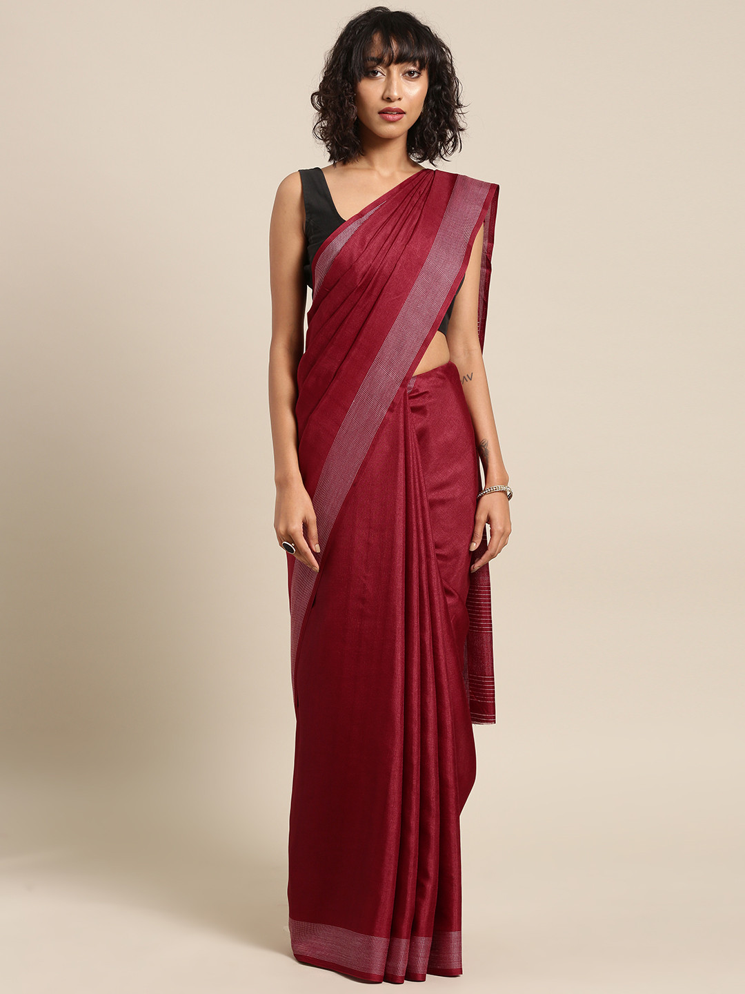 Buy Saree Mall Maroon Solid Art Silk Saree Sarees for Women 9434007