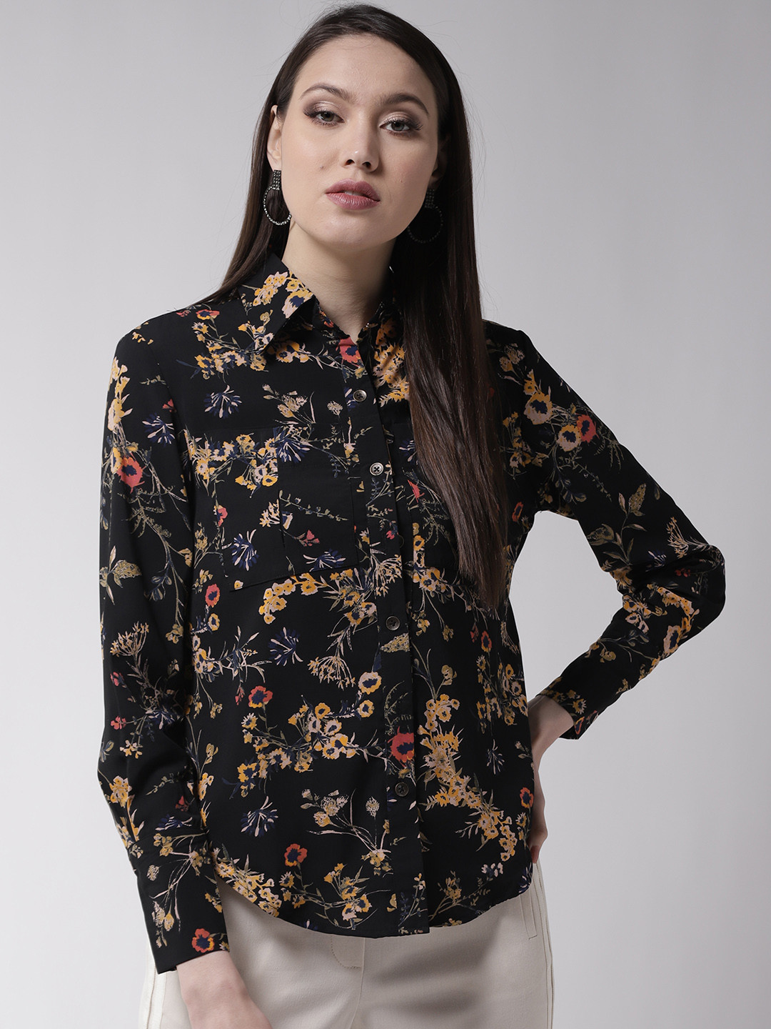 Buy WoowZerz Women Black & Yellow Regular Fit Printed Casual Shirt