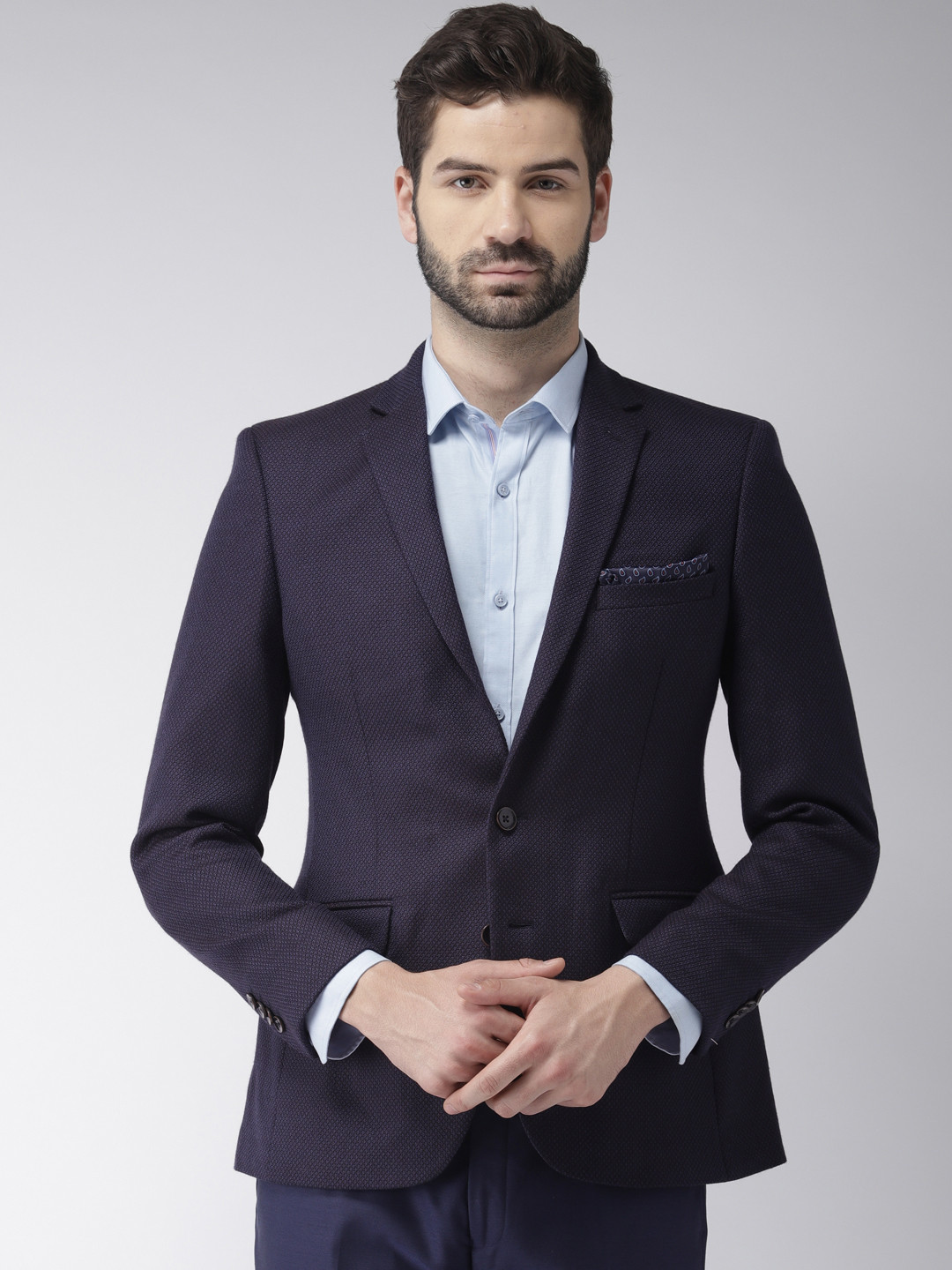 Buy Raymond Men Blue Single Breasted Slim Fit Woollen Formal Blazer