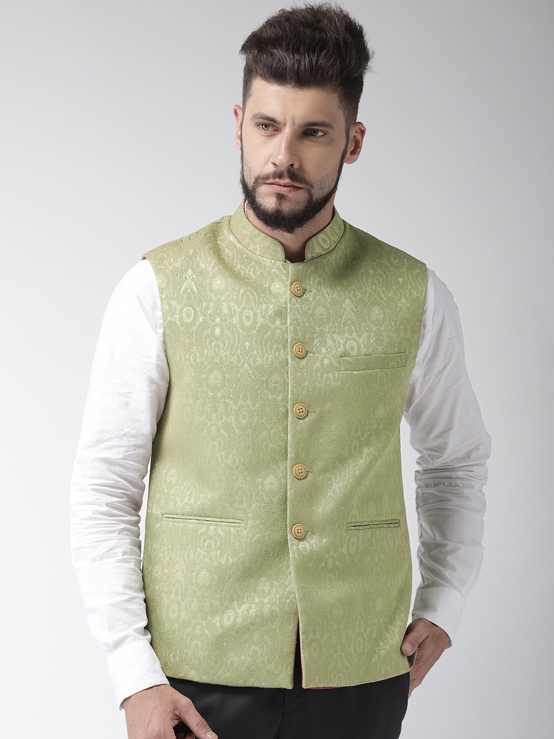 Buy Raymond Men Green Woven Design Nehru Jacket - Waistcoat for Men 9434509 | Myntra