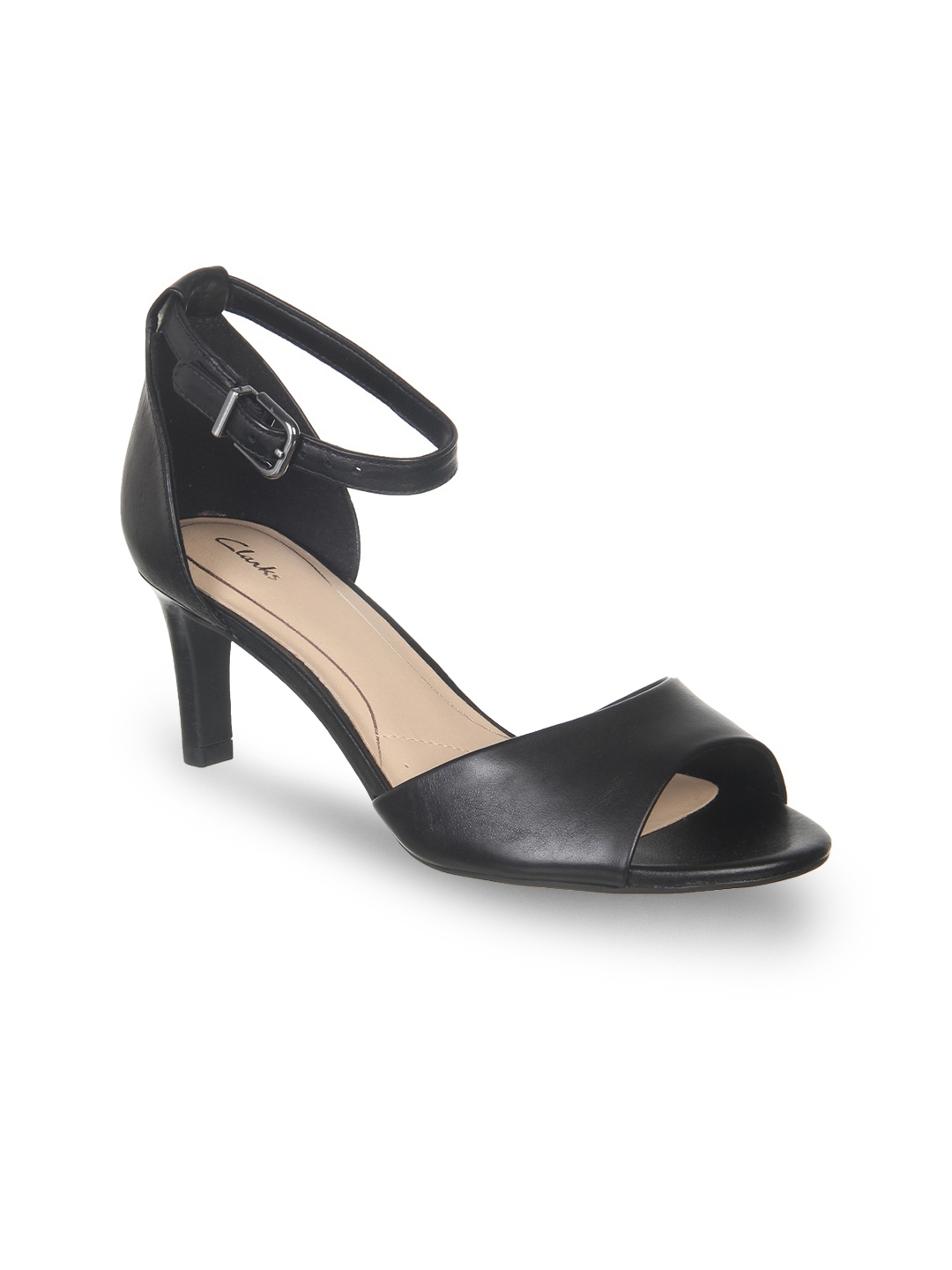 clarks black leather heels