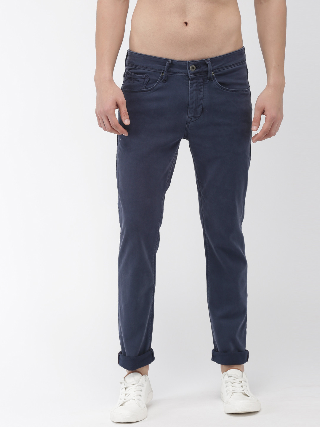 Buy Flying Machine Men Navy Blue Michael Slim Tapered Fit Solid Chinos ...