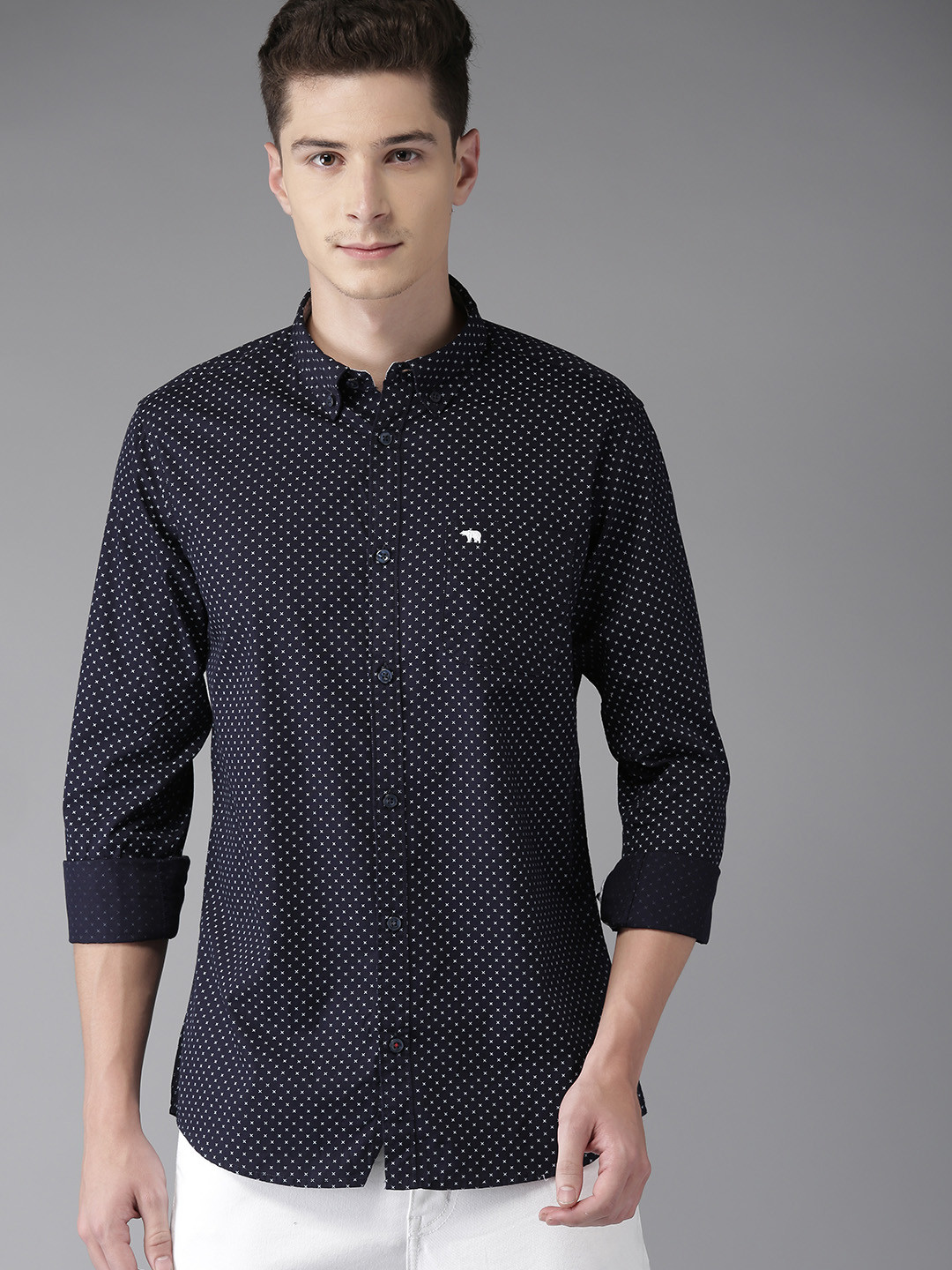 Buy THE BEAR HOUSE Men Navy Blue Slim Fit Printed Casual Shirt - Shirts ...