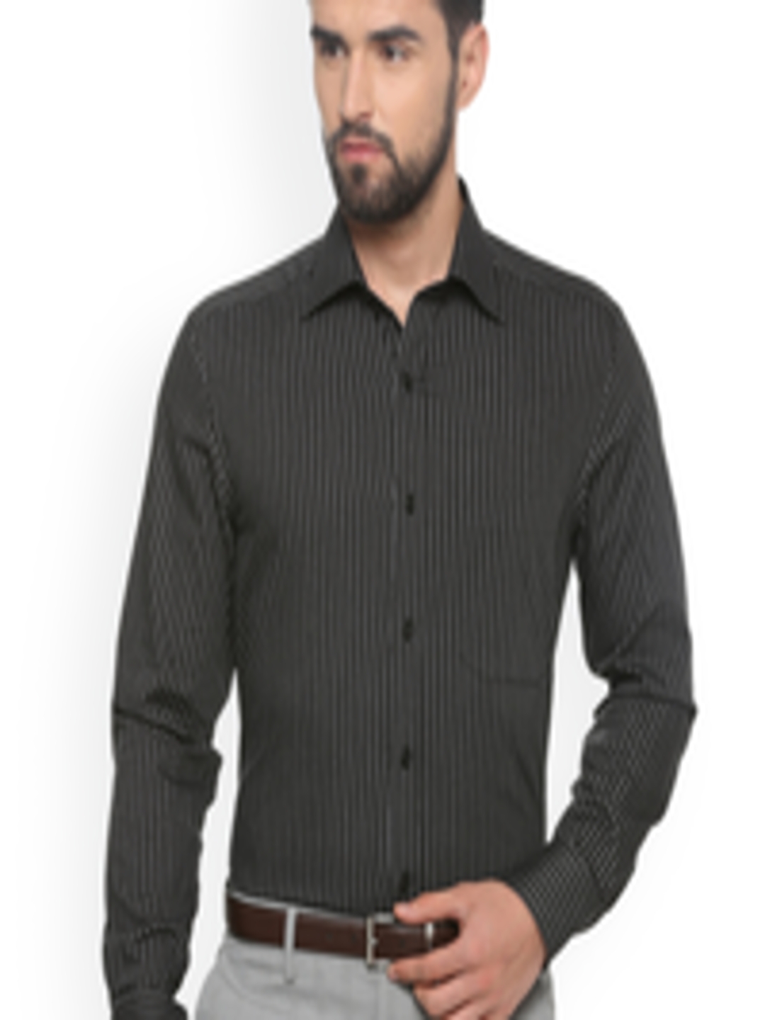 Buy Louis Philippe Men Black & White Regular Fit Striped Formal Shirt - Shirts for Men 9439915 ...