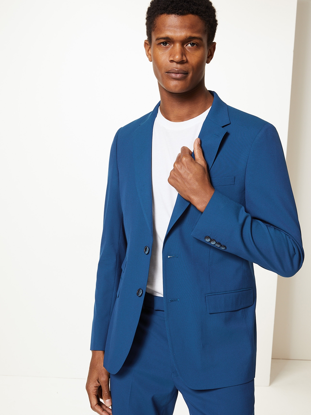 Buy Marks & Spencer Men Blue Solid Slim Fit Single Breasted Blazer ...