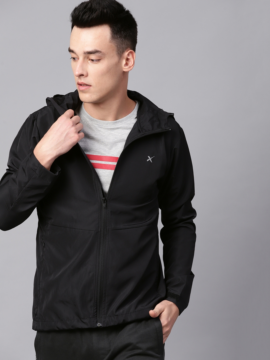 HRX by Hrithik Roshan Men Black Solid Hooded Lightweight Sporty