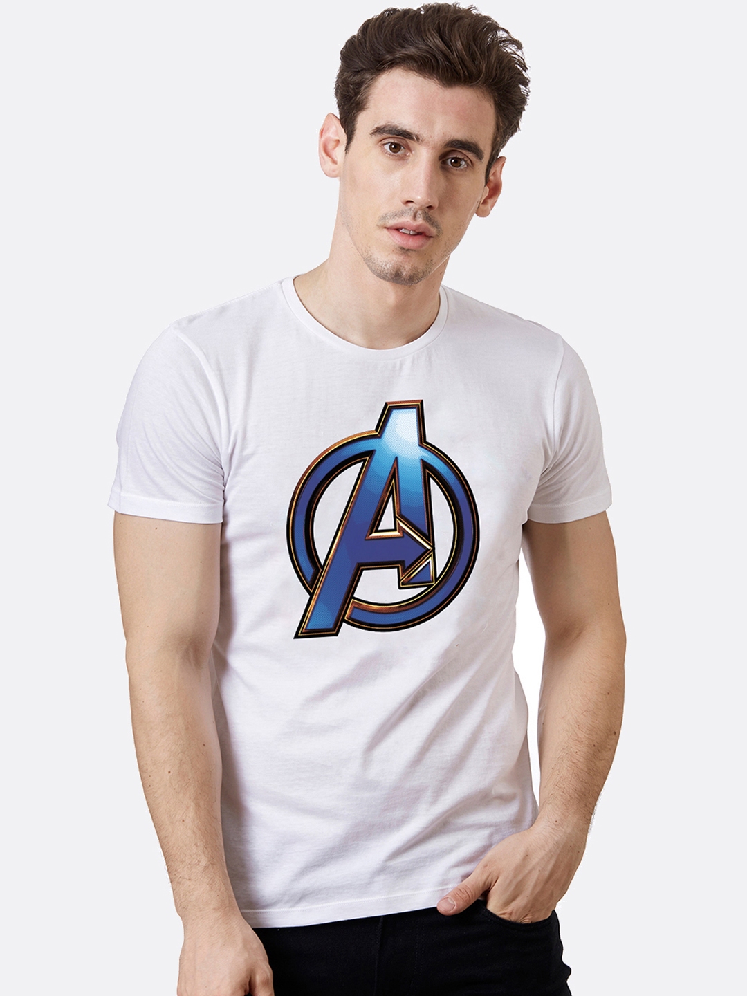 Buy Free Authority Men White Avengers Printed Pure Cotton T Shirt ...