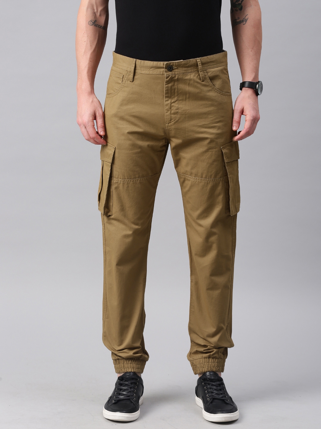 Buy Peter England Casuals Men Khaki Regular Fit Solid Cargos - Trousers ...