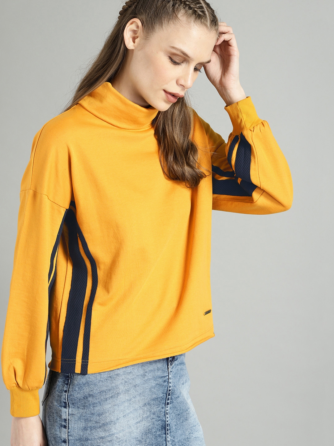 Buy The Roadster Lifestyle Co Women Mustard Yellow Solid Sweatshirt