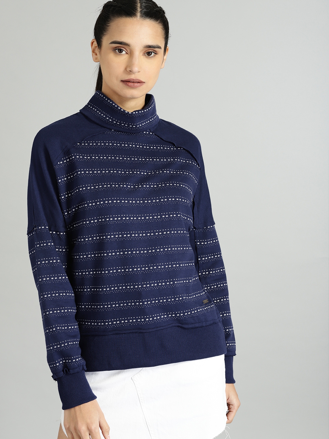 blue and white striped sweatshirt womens