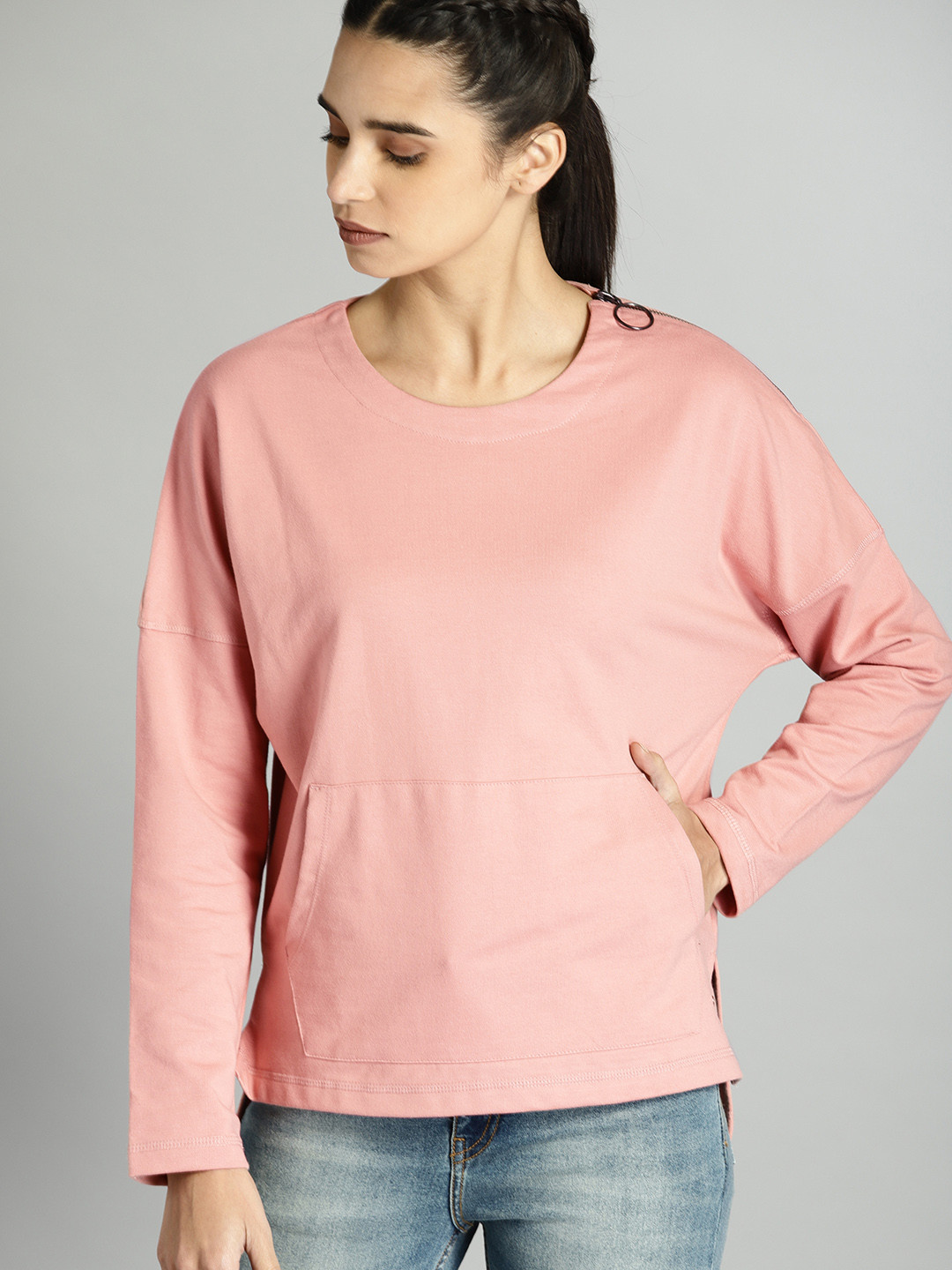 Buy Roadster Women Pink Solid Sweatshirt - Sweatshirts for Women 9478397 | Myntra