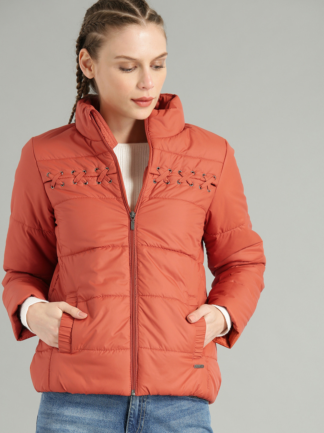 Buy The Roadster Lifestyle Co Women Rust Red Solid Puffer Jacket - Jackets for Women 9478527 