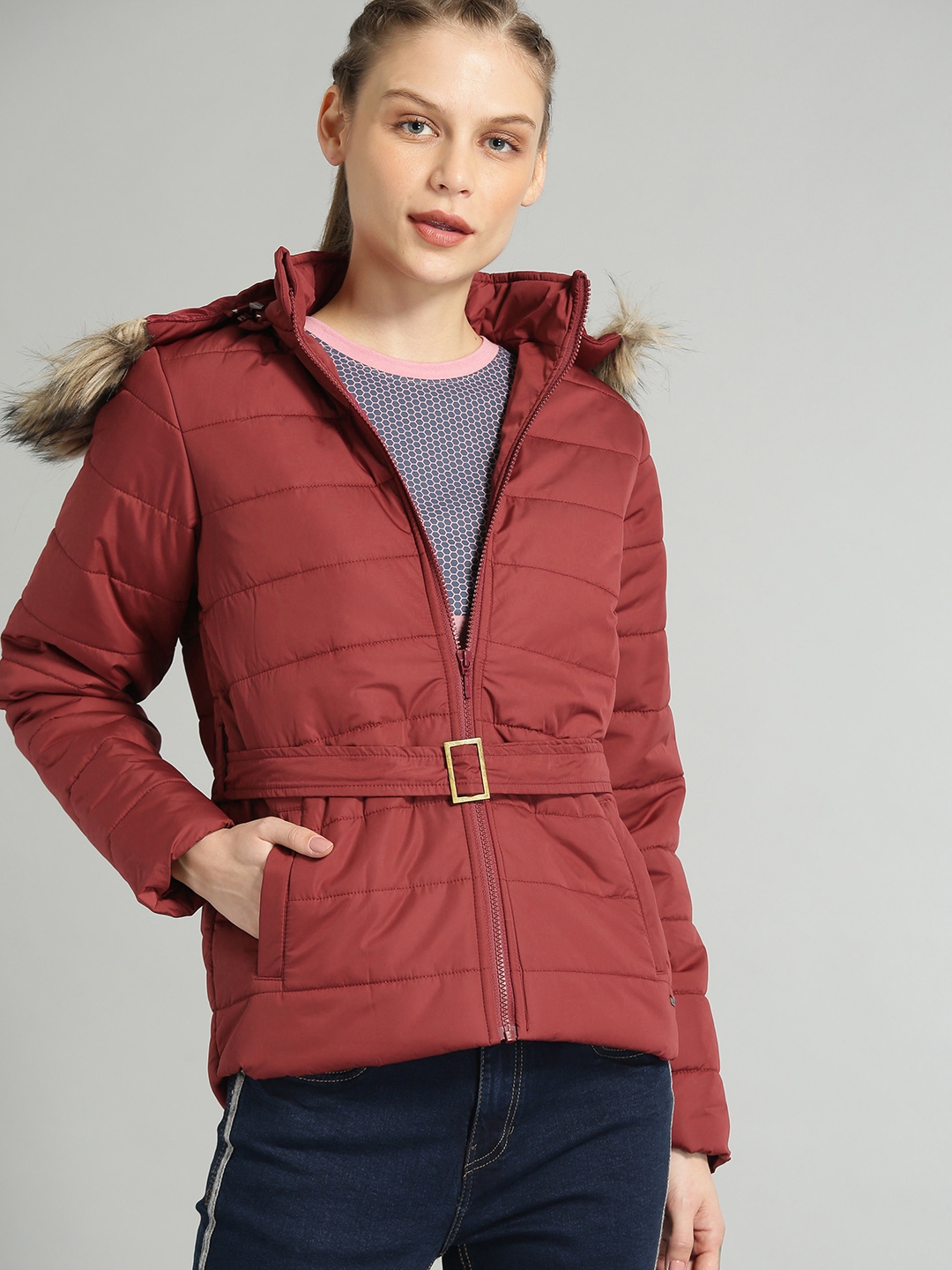 maroon parka jacket