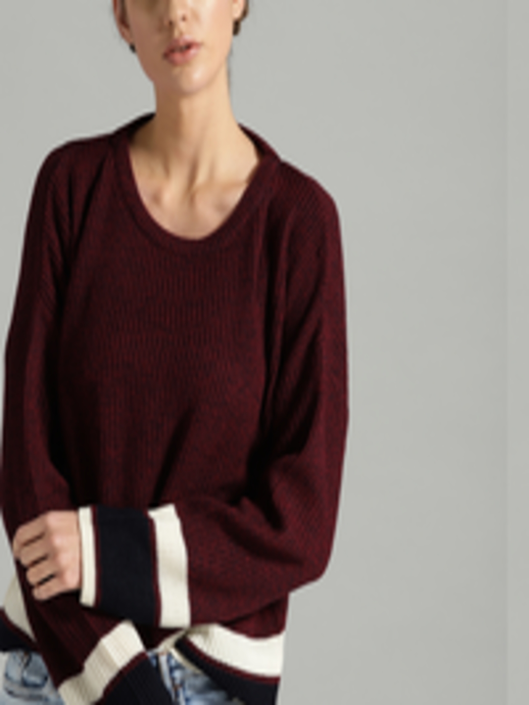 Buy The Roadster Lifestyle Co Women Maroon Solid Sweater - Sweaters for ...
