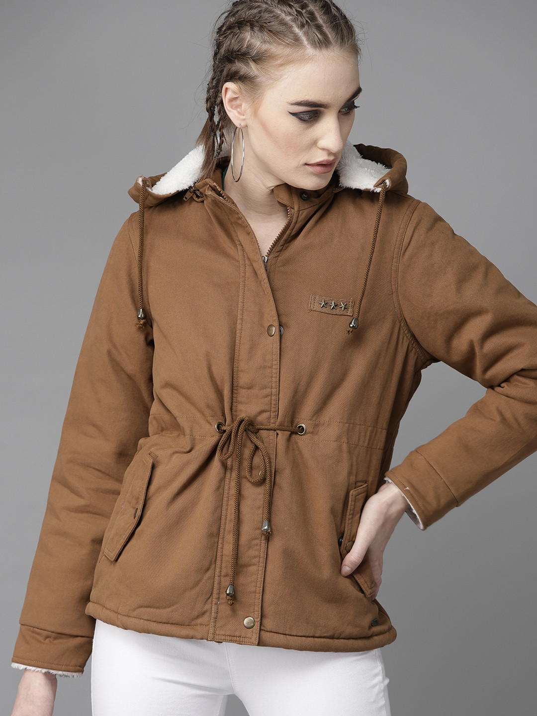 Buy The Roadster Lifestyle Co Women Mustard Brown Solid Hooded Tailored