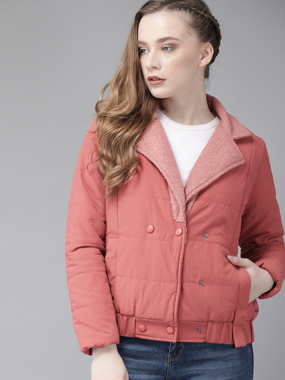 Buy The Roadster Lifestyle Co Women Dusty Pink Solid Padded Jacket Jackets for Women 9479037