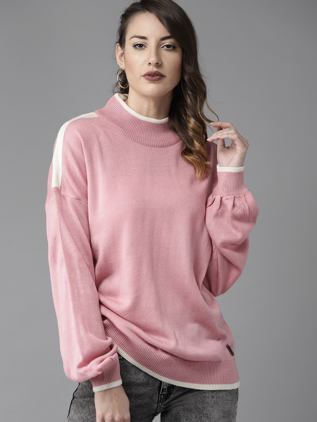 Buy The Roadster Lifestyle Co Women Pink Solid Sweater Sweaters for