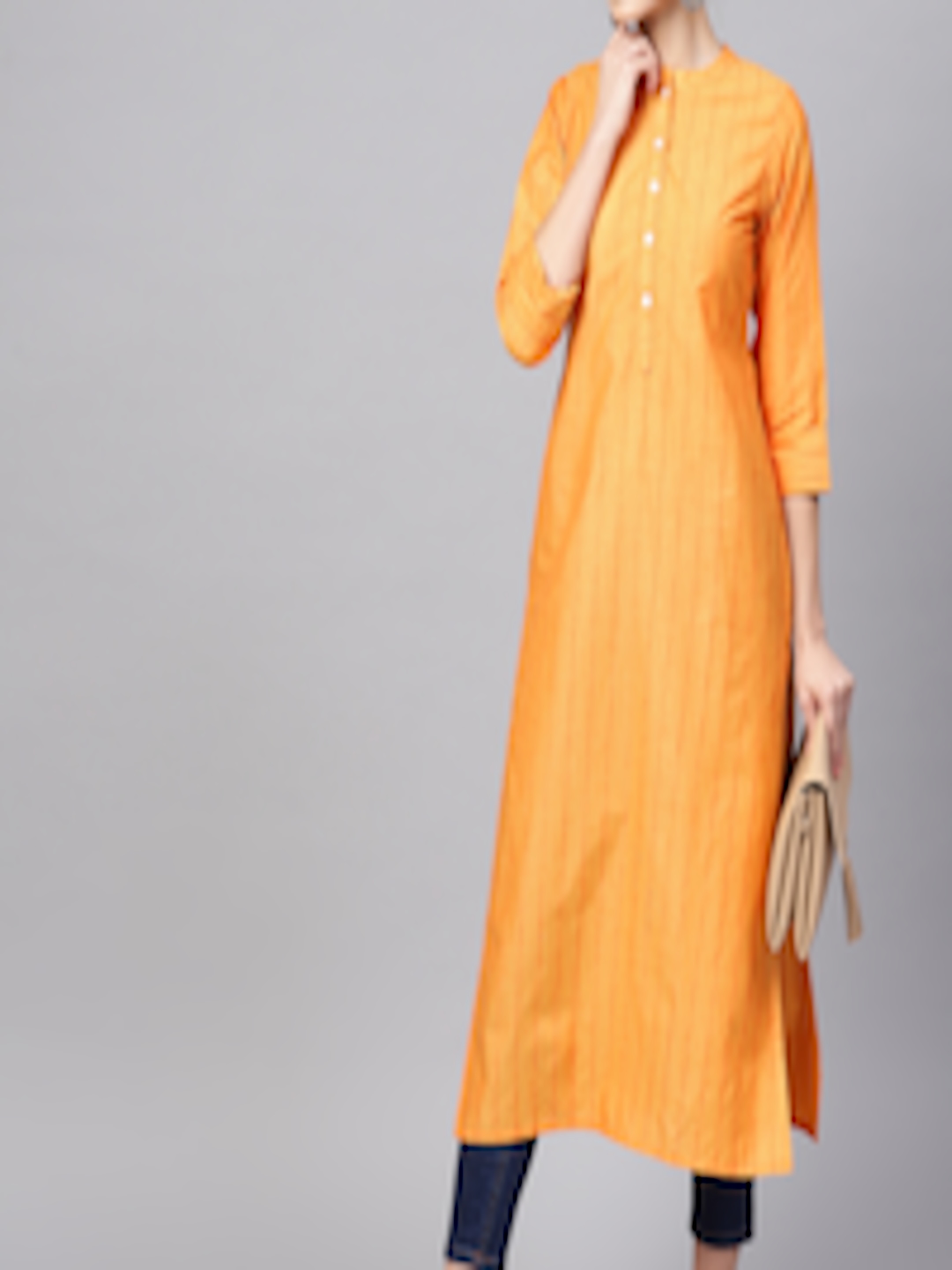 Buy Libas Women Orange Striped Straight Kurta - Kurtas for Women ...