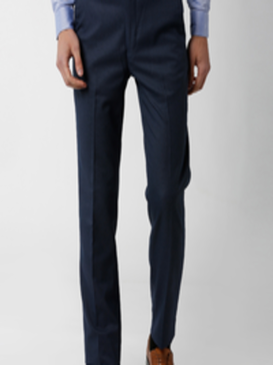 Buy Peter England Men Navy Blue Slim Fit Solid Formal Trousers ...