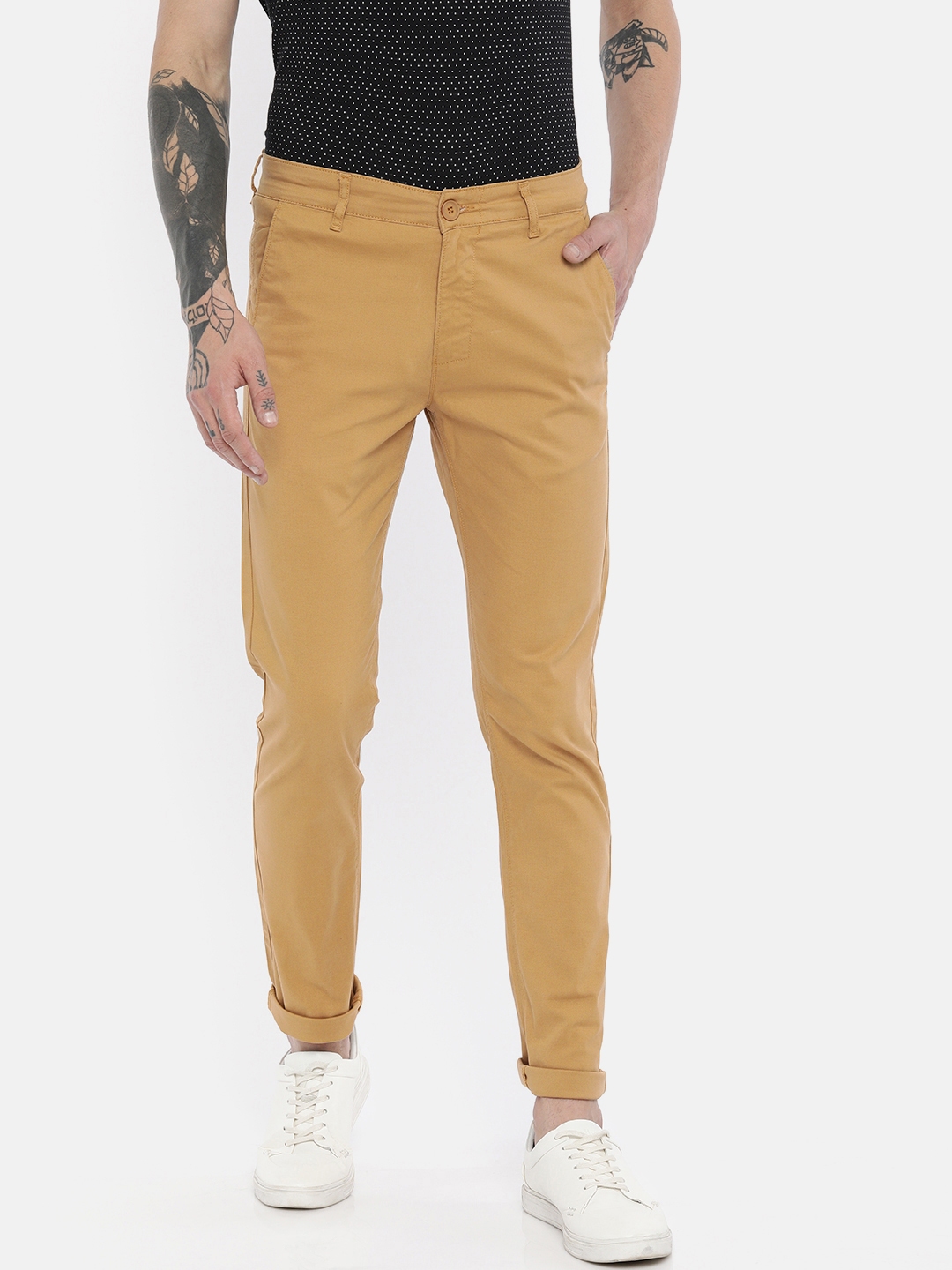 Buy SPYKAR Men Khaki Slim Fit Solid Regular Trousers - Trousers for Men ...