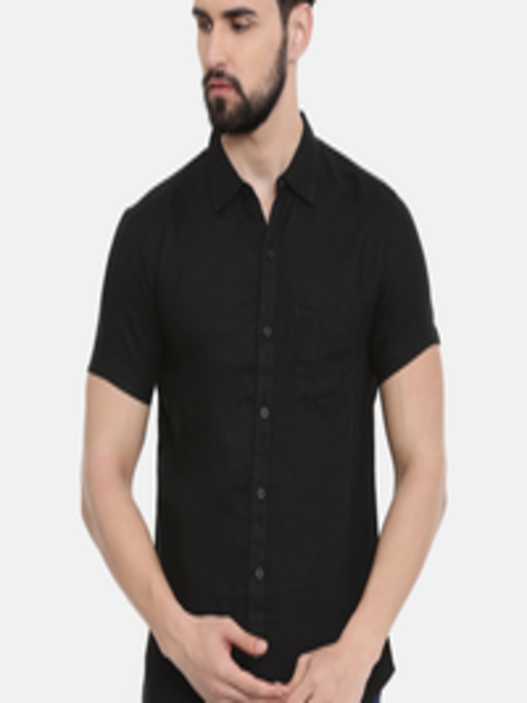 Buy SPYKAR Men Black Slim Fit Solid Casual Shirt - Shirts for Men ...